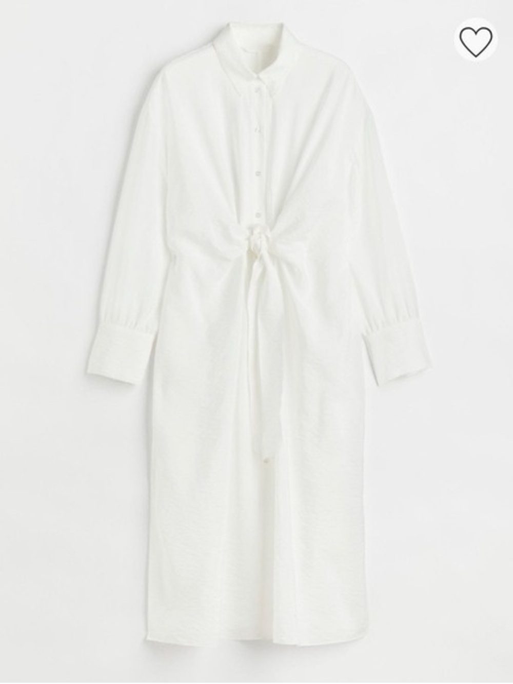 H&M White Button-Front Midi Dress with Waist Tie